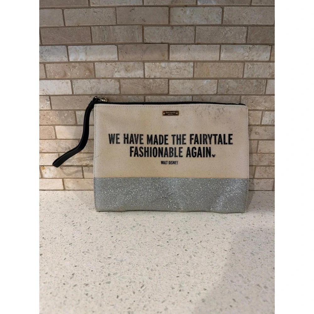 Kate Spade‎ Disney Glitter Wristlet Fairy Tale Quote Silver